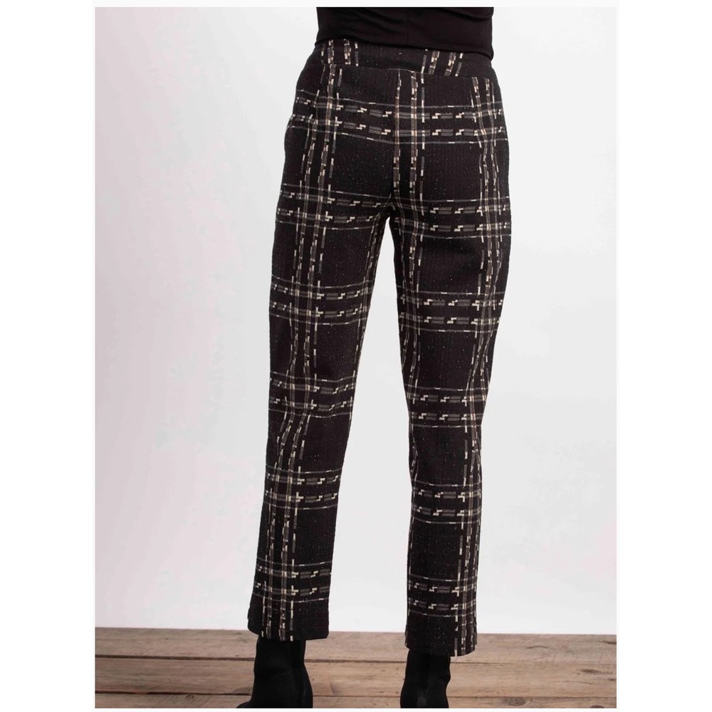 Habitat Speckle Knit Plaid Ankle Pants Black S Pull On Trousers Lagenlook Artsy - Picture 2 of 7